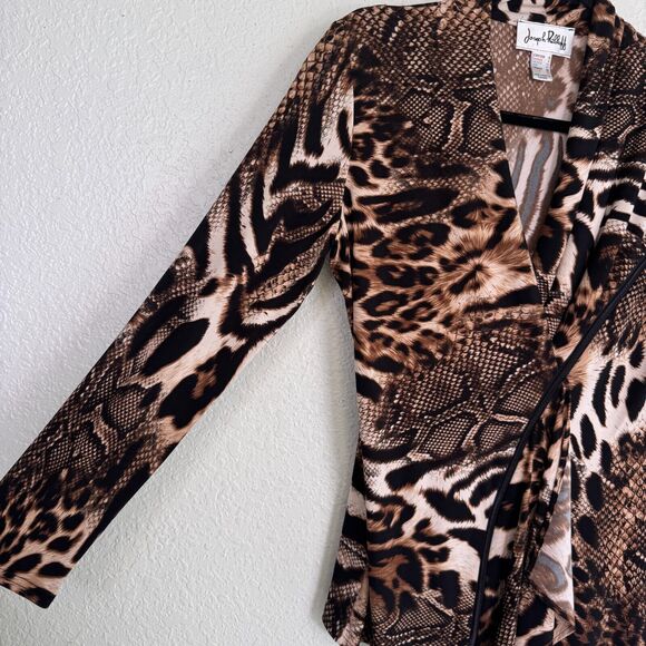 Joseph Ribkoff Top Womens 6 Leopard Snake Zipper Asymmetric Blouse Art to Wear - Picture 6 of 11